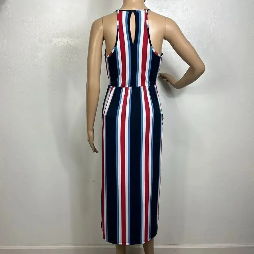 BCBGeneration Striped Sleeveless High-Low Midi Dress Size XS